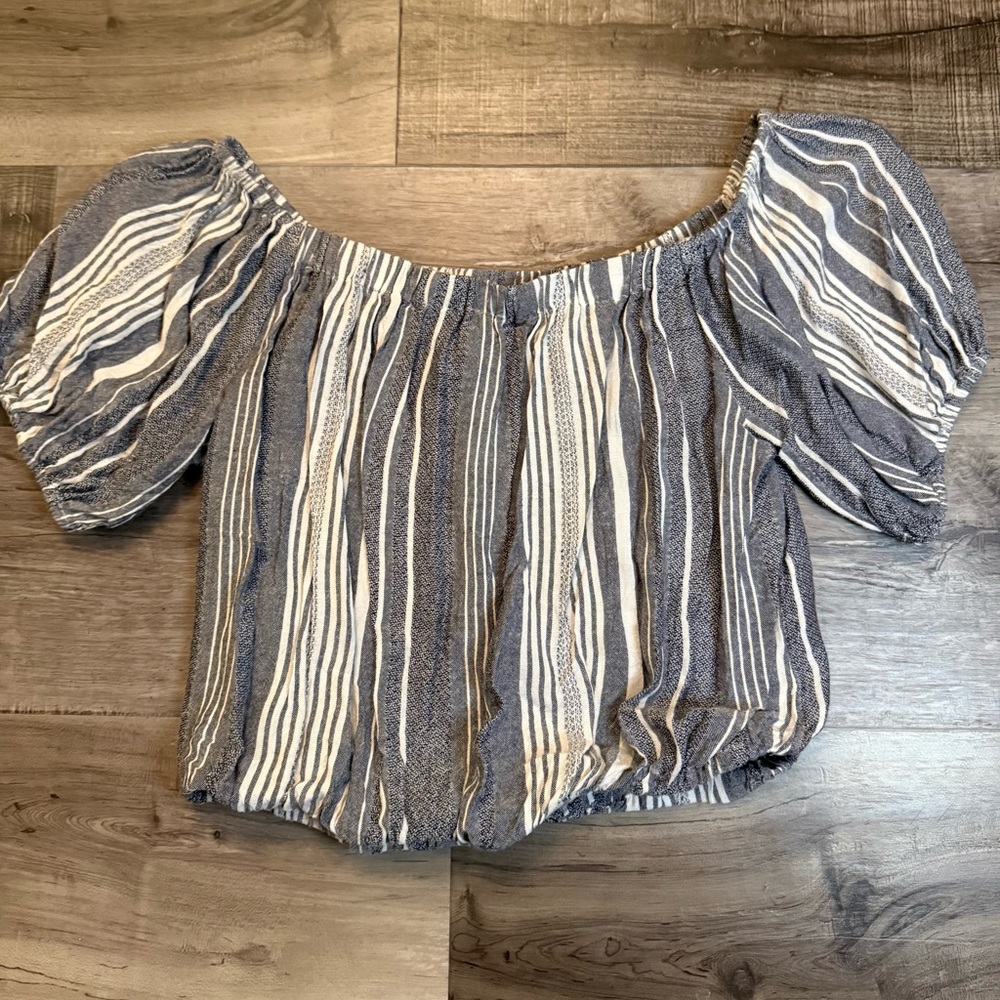 a.n.a Blue and White Striped Off-Shoulder Blouse